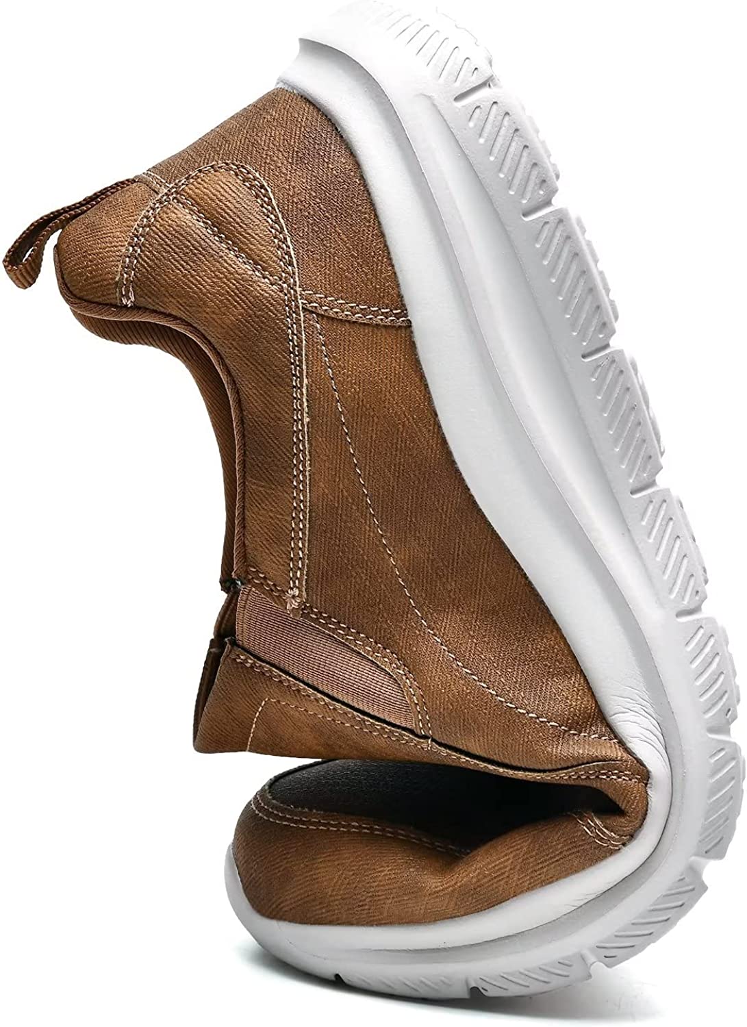 Mens Slip-on Walking Shoes Casual Loafer Comfortable Soft Daily Work Driving Flats Shoes Reddish Brown