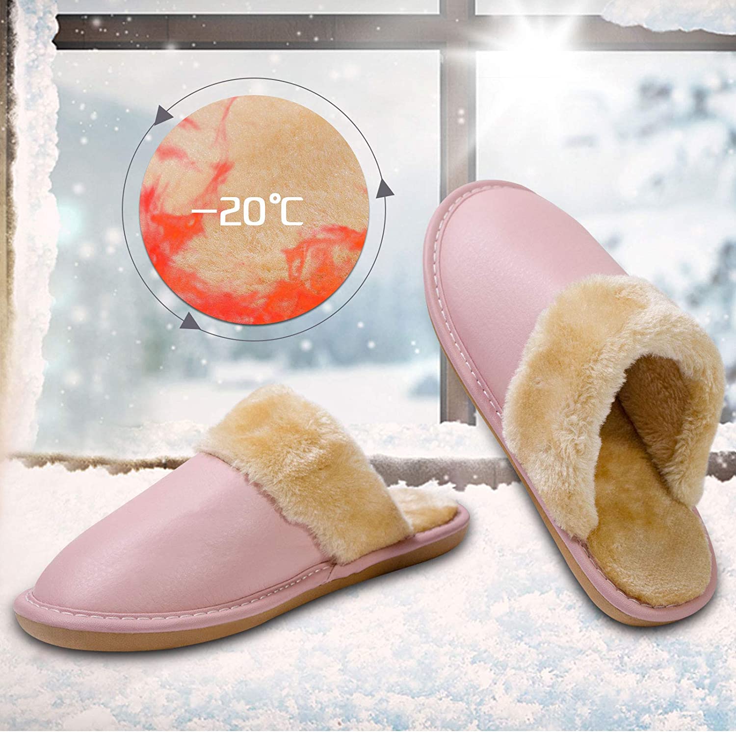 Women’s House Slippers Comfy Fuzzy Slip on Shoes Winter Warm Indoor Anti-Skid Bedroom Flats
