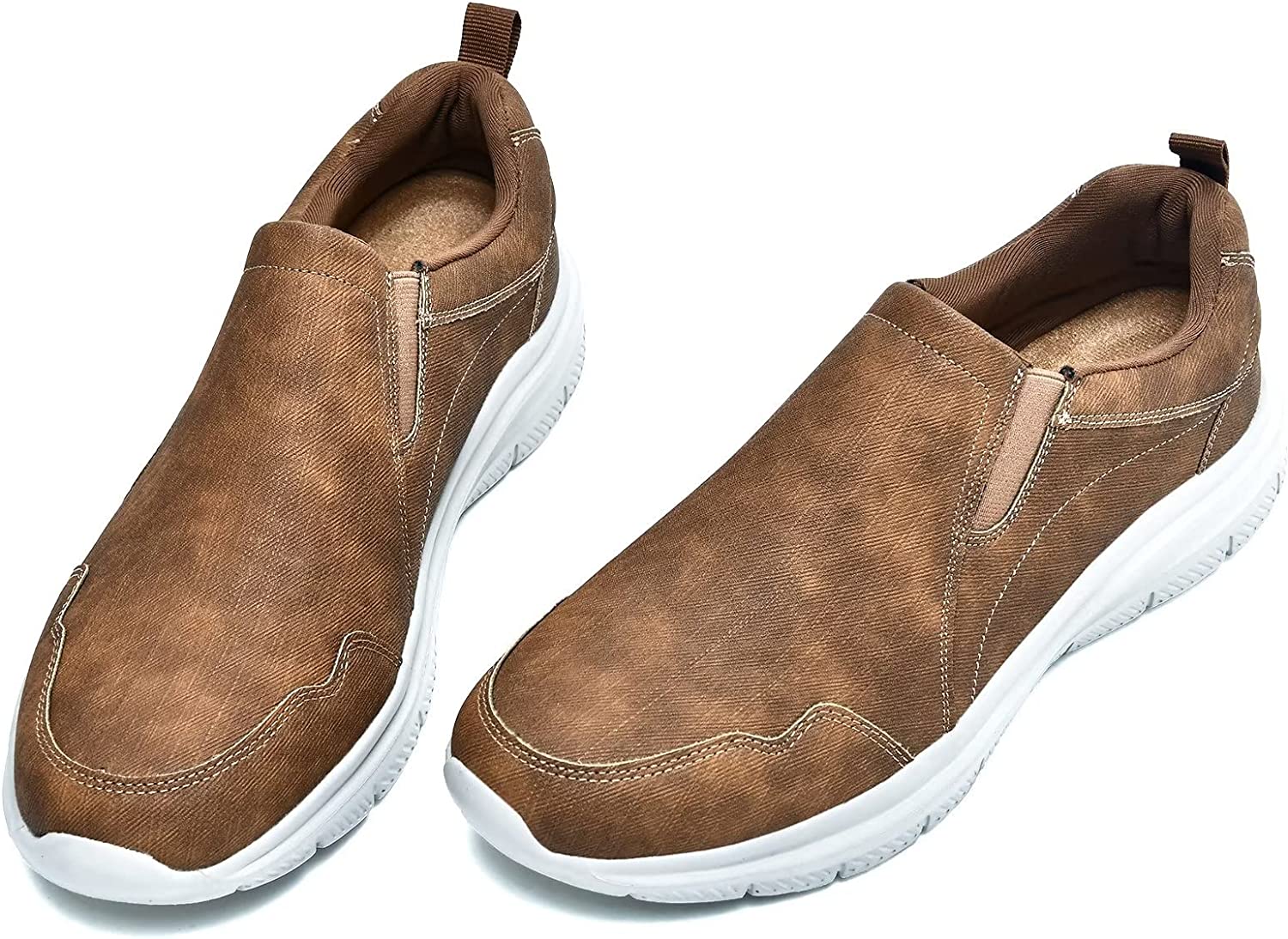 Mens Slip-on Walking Shoes Casual Loafer Comfortable Soft Daily Work Driving Flats Shoes Reddish Brown